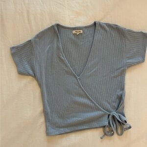 Madewell Ribbed Wrap Blouse in Gray blue